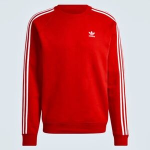 *NEW* Adidas Red Crewneck Sweatshirt with White Three-Stripes
